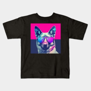 German shepherd, vaporwave, patriotic dog, patriot's day Kids T-Shirt